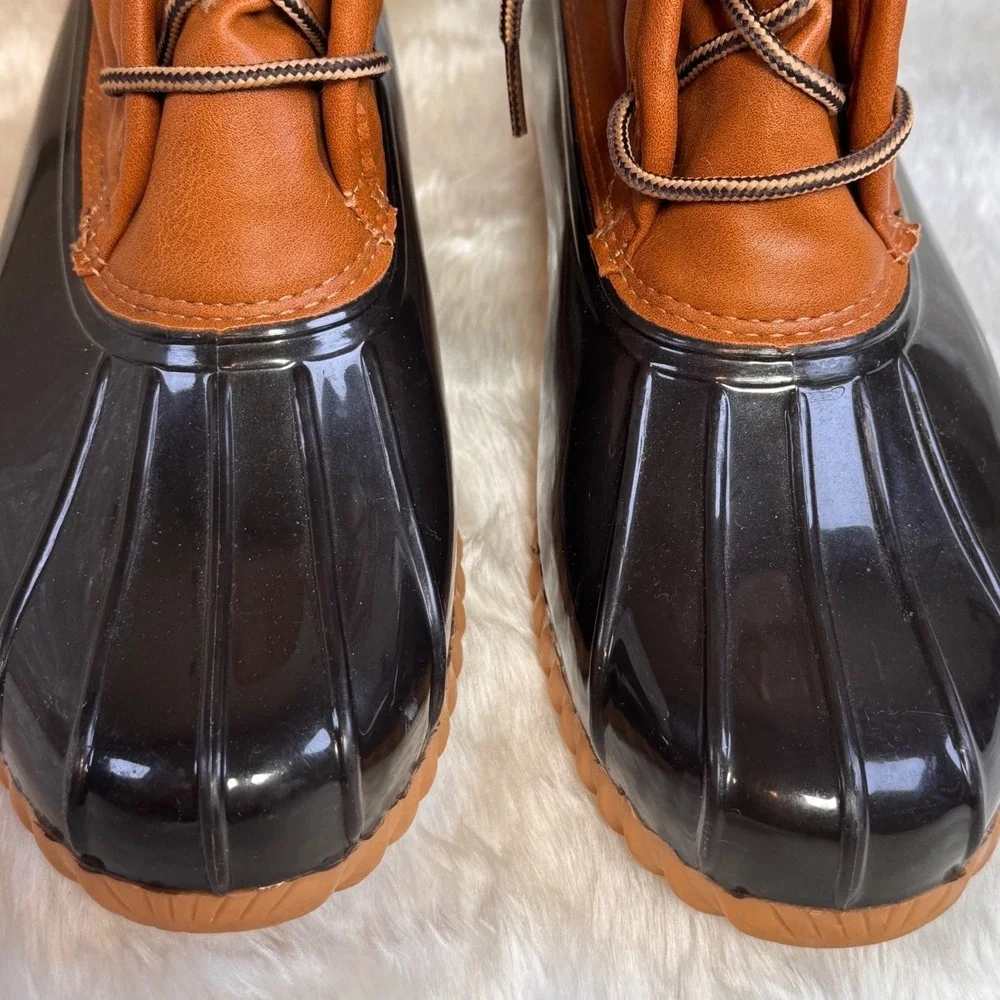 Sporto Arianna Womens Duck Boots Brown Black Lace‎ Up Faux Fur Lining Size 8.5M